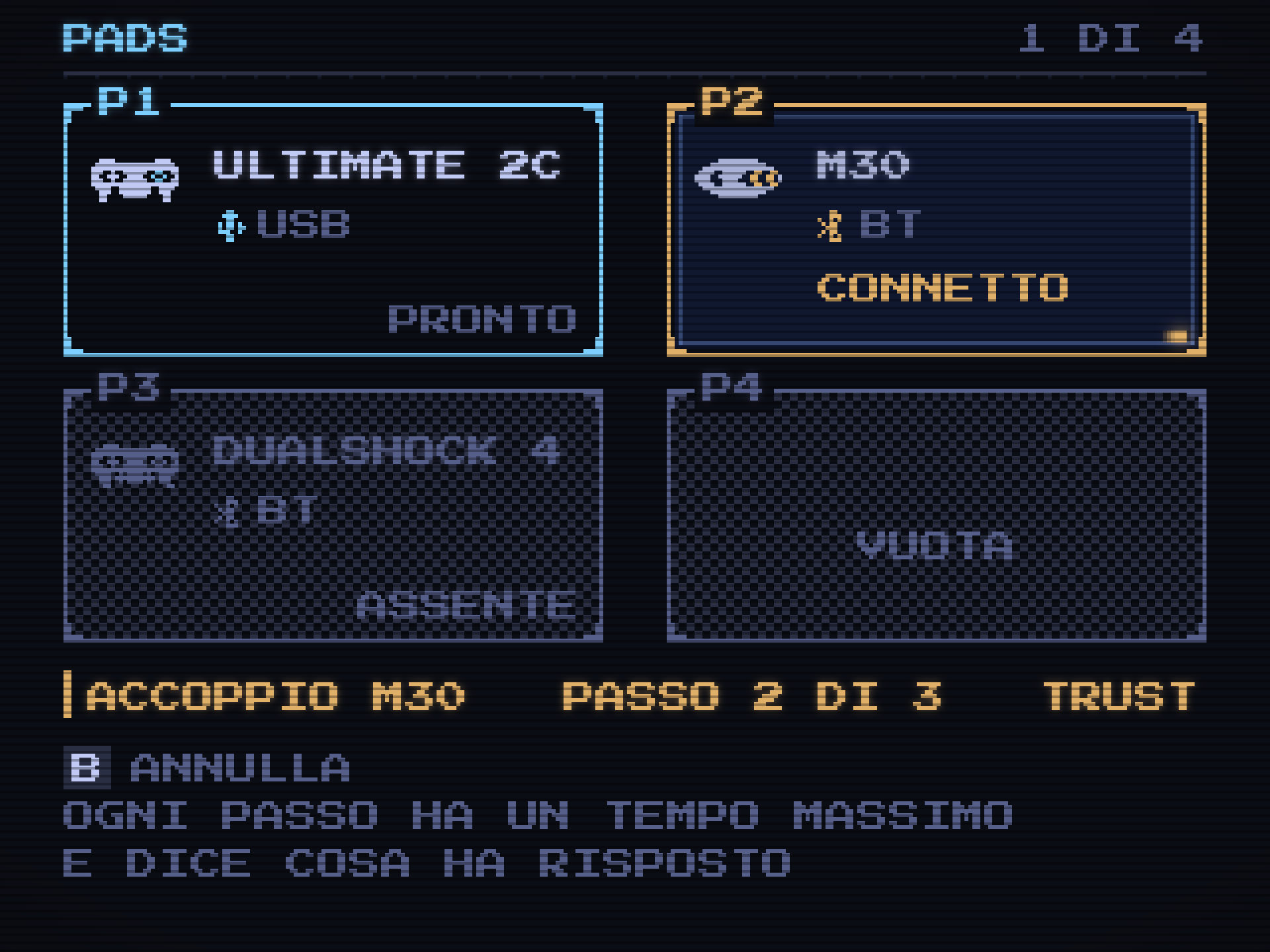 Pairing the M30. The interface shows the trust step in progress and keeps the cancel action available.