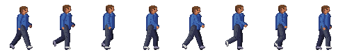 The launcher's walker in profile, walking one stride after another across a floor.