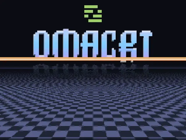 CRT turning to phosphor green as a light sweeps up the wordmark over a receding chequerboard floor.