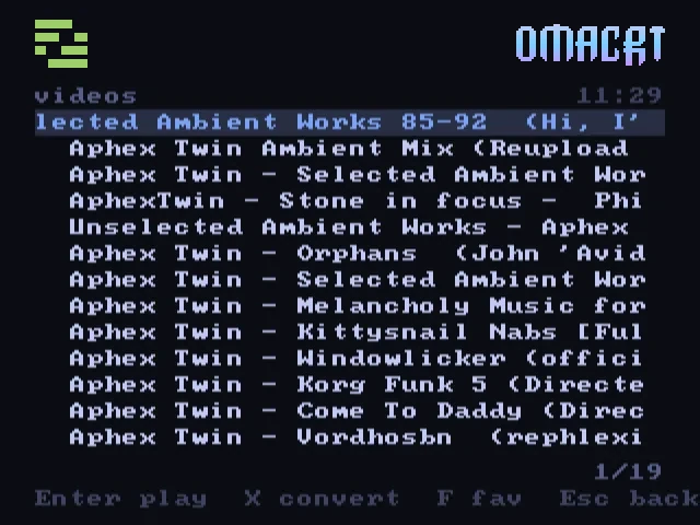 A list of video search results on the television.